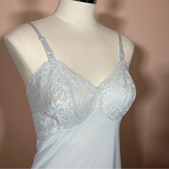 Vintage 40 50 Retro Vanity Fair Pale Blue Lace mini Slip Dress Night Gown - Picture 15 of 17